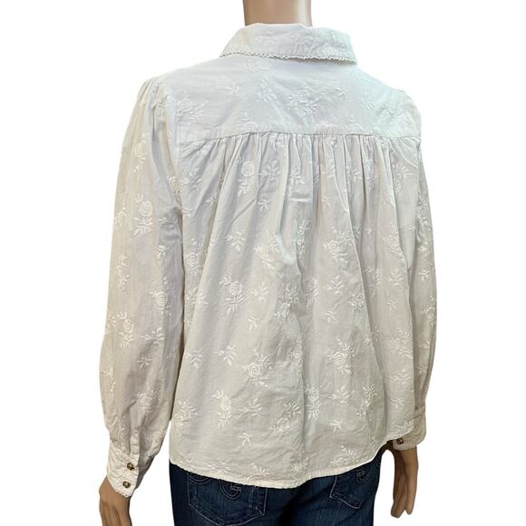 Simple Retro Floral Embroidered Top Medium Button Peter Pan Collar Cottagecore - Picture 4 of 10